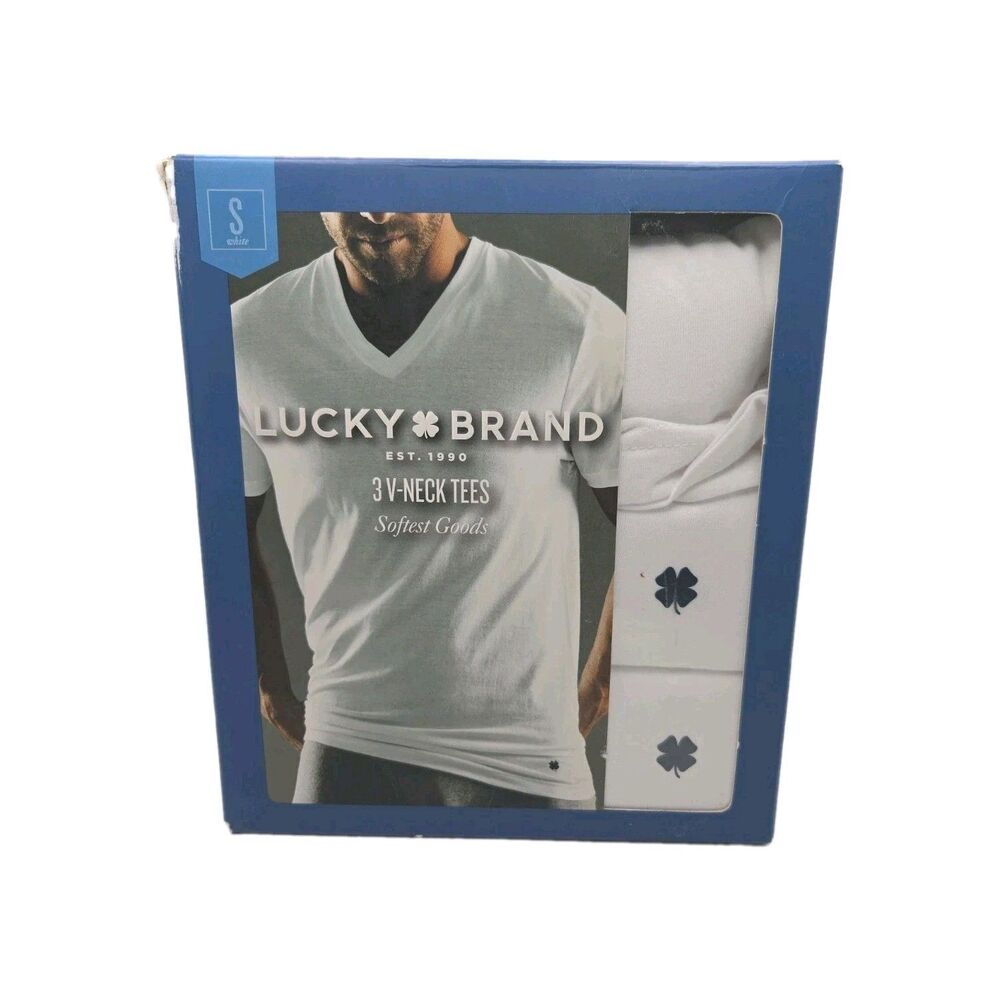Lucky Brand Cotton Blend White V Neck T Shirt Undershirt Size small 3 pack